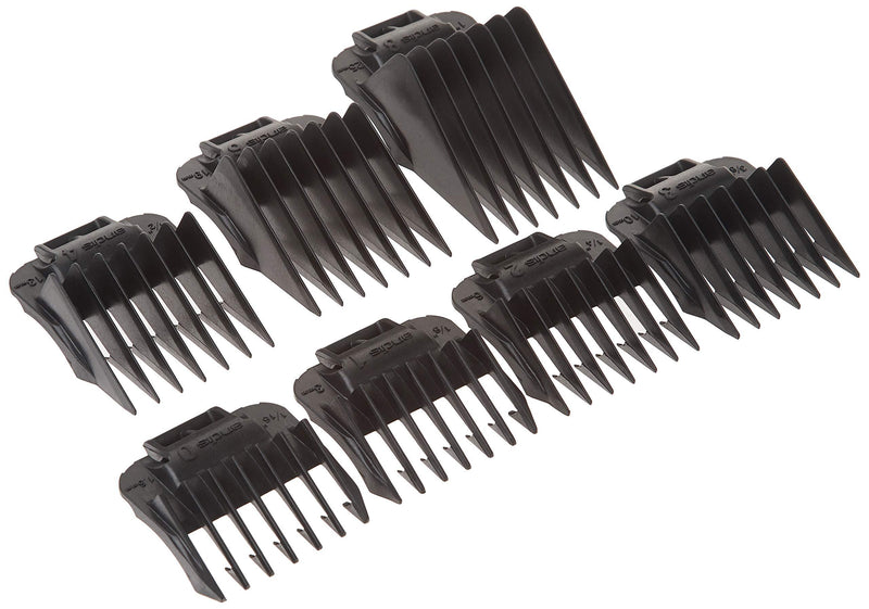 [Australia] - Andis 01380 7pc Snap-On Comb Set, Blade Attachments For MBA, ML And SM Model Trimmers, Black 