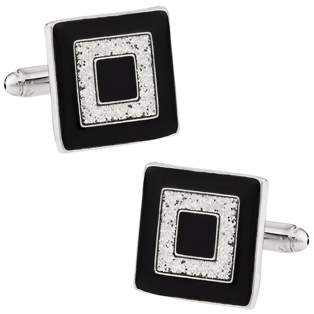 [Australia] - Cuff-Daddy Black and Silver Concentric Diamond Dust Cufflinks with Presentation Box 