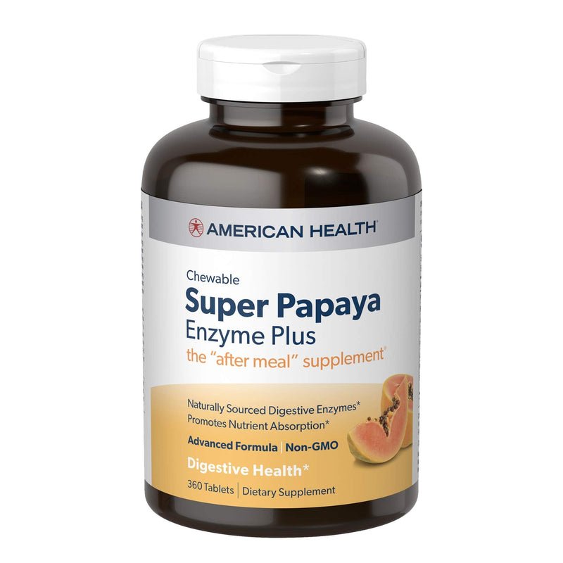 [Australia] - American Health Super Papaya Plus Digestive Enzyme Chewable Tablets, Natural Papaya Flavor - Helps with Digestion & Nutrient Absorption, Contains Papain & Other Enzymes - 360 Count, 120 Total Servings 