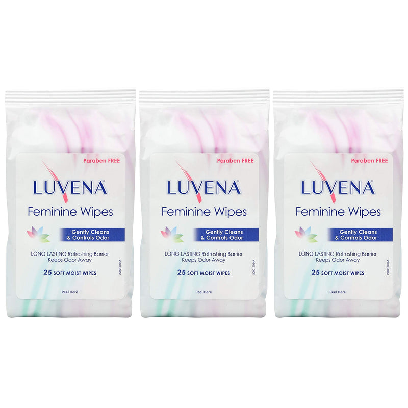 [Australia] - Luvena Feminine Wipes - Soft Wet Wipes for Women - Refresh & Resist Odor - Gynecologist Tested - Flushable Travel Friendly Cleansing Cloths - Cucumber Scented (25 Count, 3 Pack) 25 Count, 3 Pack 