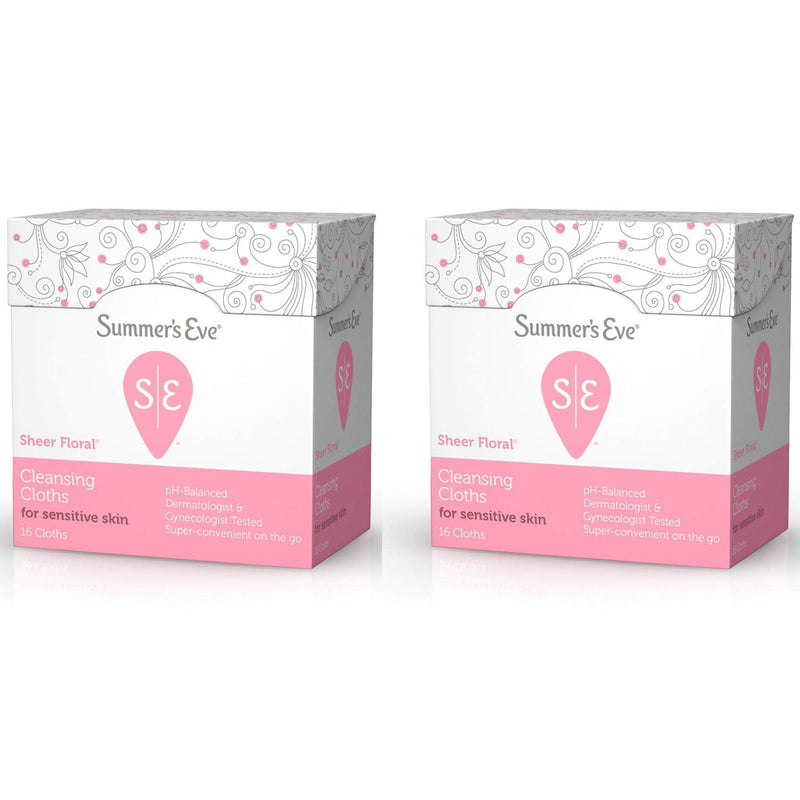 [Australia] - Summers Eve Sheer Floral Cleansing Cloths, Individually Wrapped, 16-Count (2-Pack) 