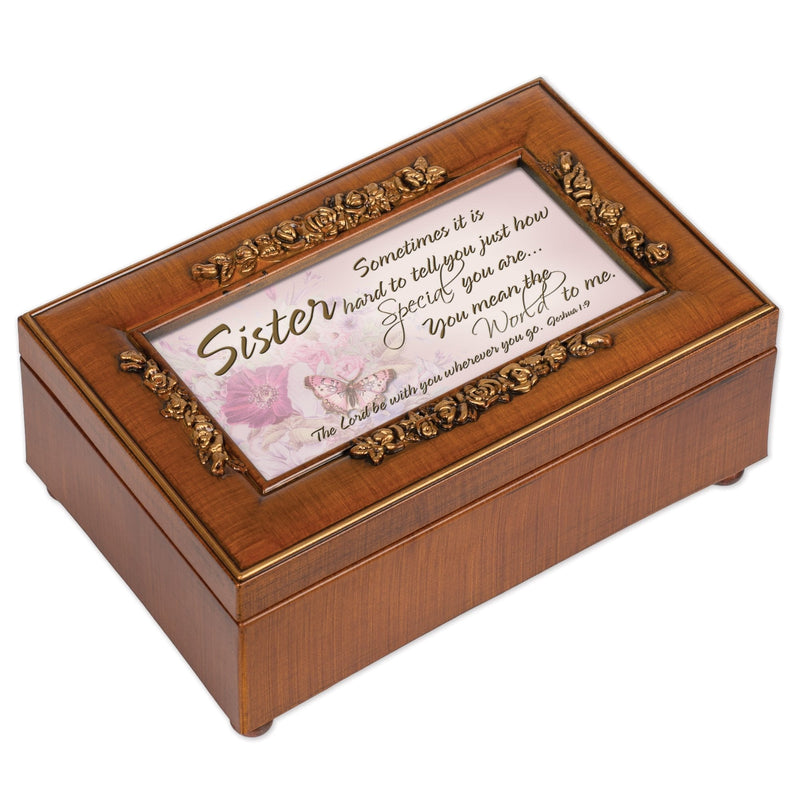 [Australia] - Cottage Garden Sister You Mean The World to Me Woodgrain Embossed Jewelry Music Box Plays Amazing Grace 