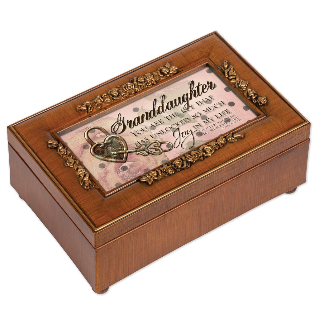 [Australia] - Cottage Garden Granddaughter Inspirational Decorative Woodgrain Rose Music Box Plays What a Friend in Jesus 