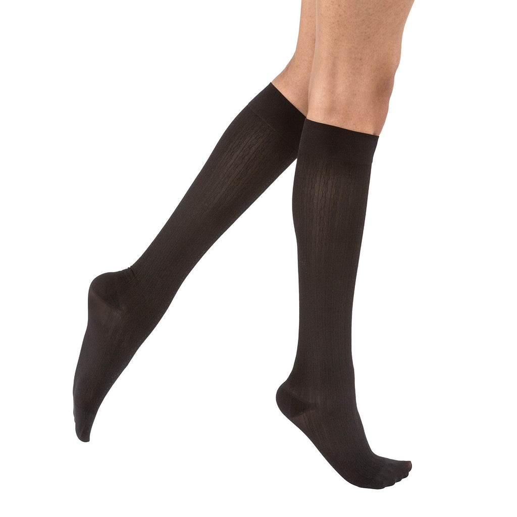 [Australia] - JOBST soSoft Knee High Closed Toe Ribbed Brocade Compression Stockings, Breathable, Extra Soft Legware for Tired and Heavy Legs Compression Class- 8-18 Medium Black Brocade 