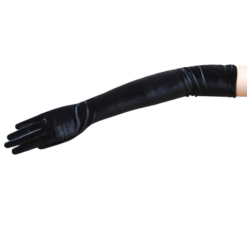 [Australia] - ZAZA BRIDAL 19.5" Long Stretch Velvet Gloves 12BL Black 