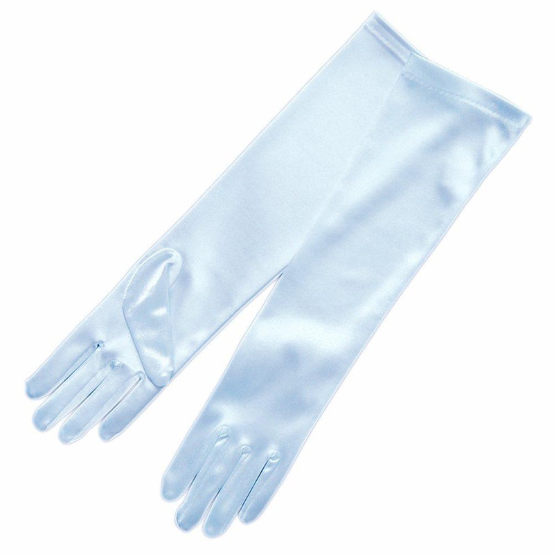 [Australia] - ZAZA BRIDAL Long Shiny Stretch Satin Dress Gloves For Girl Light Blue Small - 4-7 yrs 