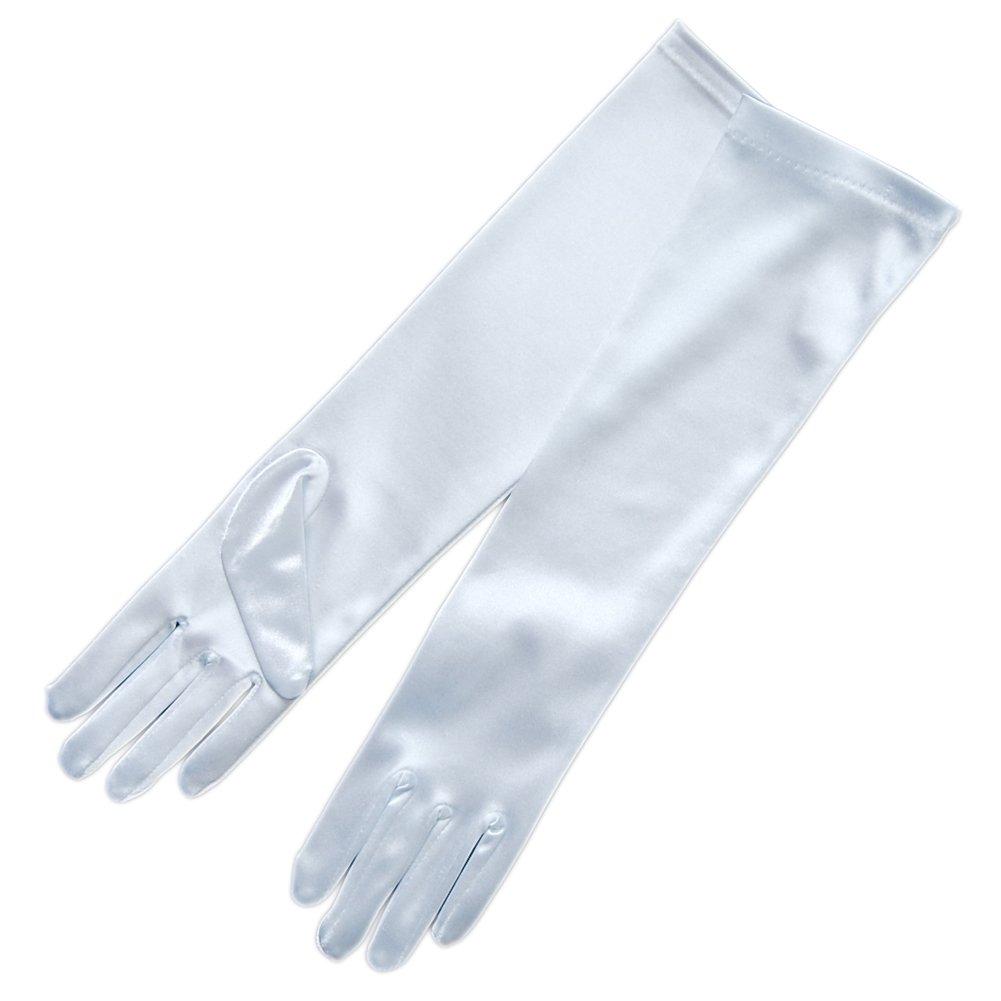 [Australia] - ZAZA BRIDAL Long Shiny Stretch Satin Dress Gloves For Girl White Medium - 8-12 yrs 