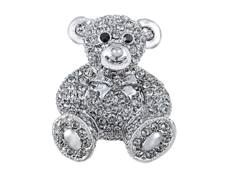 [Australia] - Alilang Vintage Inspired Cute Valentine Silver Tone Teddy Bear Stuffed Animal Lapel Brooch Pin 