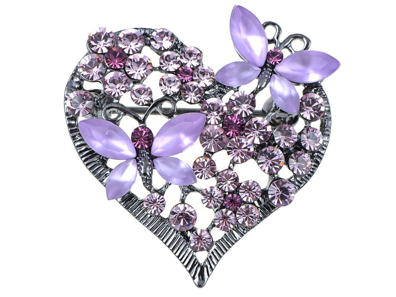 [Australia] - Alilang Womens Floral Silvery Tone Crystal Rhinestone Insect Butterfly Love Flower Heart Brooch Pin Purple 