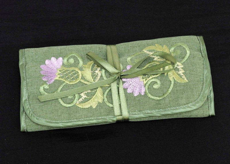 [Australia] - Jewelry Roll in a Green Balmoral Thistle Design 