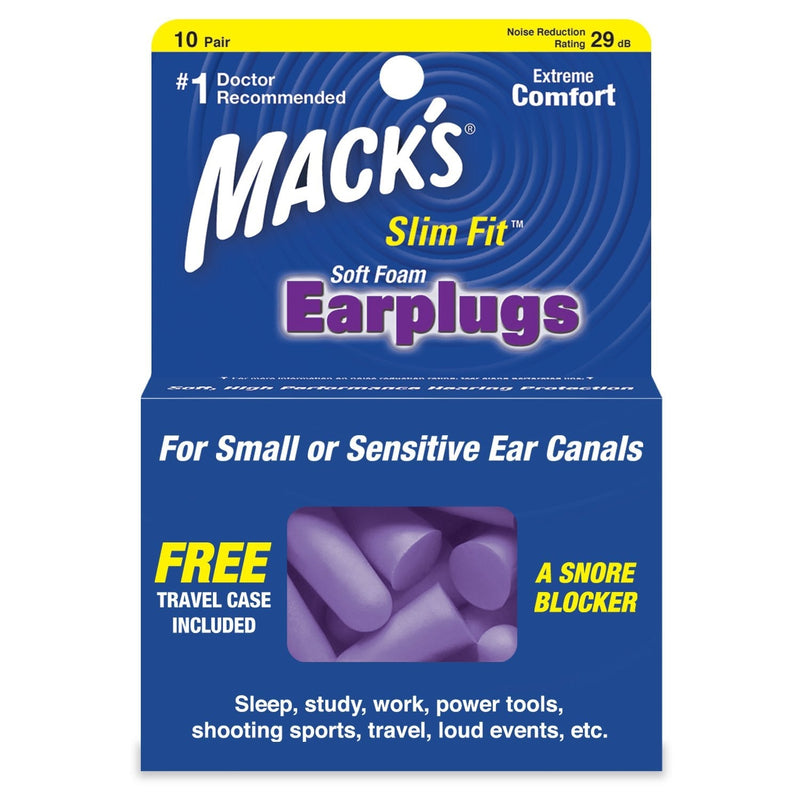 [Australia] - Mack's Slim Fit Soft Foam Earplugs, 10 Pair - Small Ear Plugs for Sleeping, Snoring, Traveling, Concerts, Shooting Sports and Power Tools 