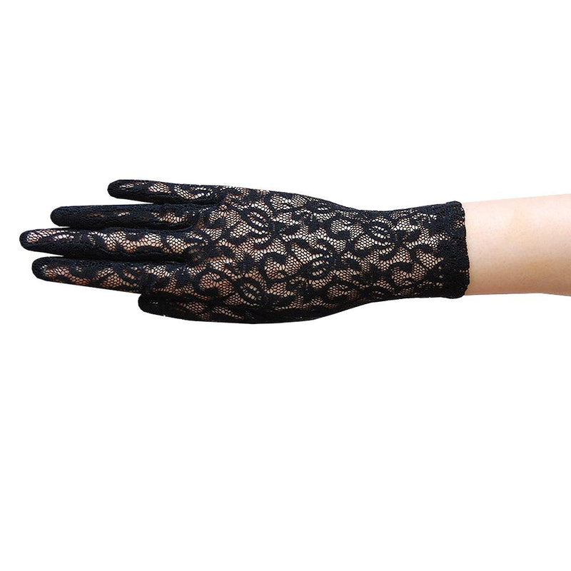 [Australia] - ZAZA BRIDAL Fabulous Stretch Flower Pattern Lace Gloves Wrist Length 2BL Black 