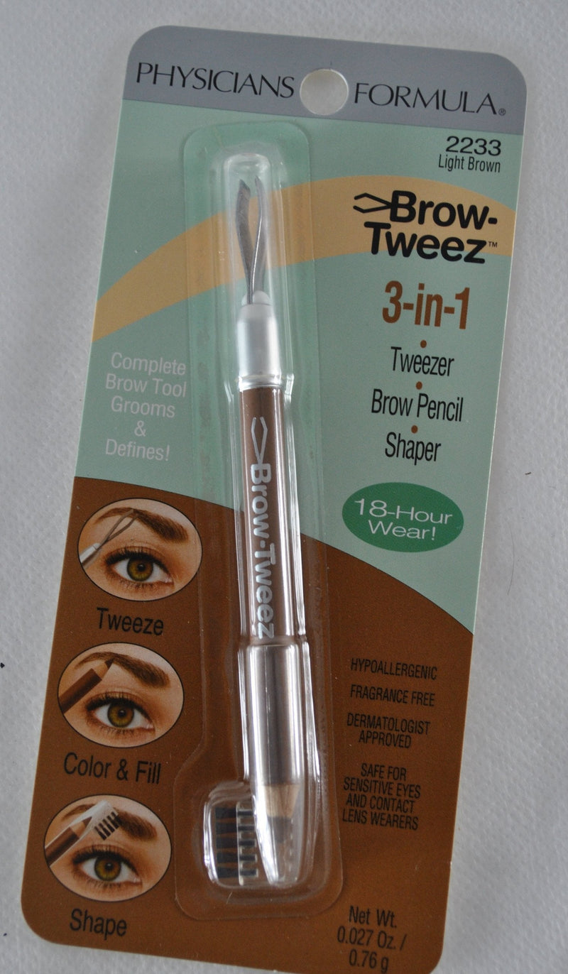 [Australia] - Physicians Formula Brow-tweeze 3-in-1 (Tweezer/Pencil/Shaper), Light Brown, 0.027 Ounce 