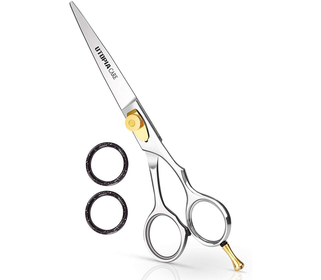 [Australia] - Professional Barber Hair Cutting Scissors/Shears (6.5 Inches) with Fine Adjustable Tension Screw and Detachable Finger Rest - Silver 