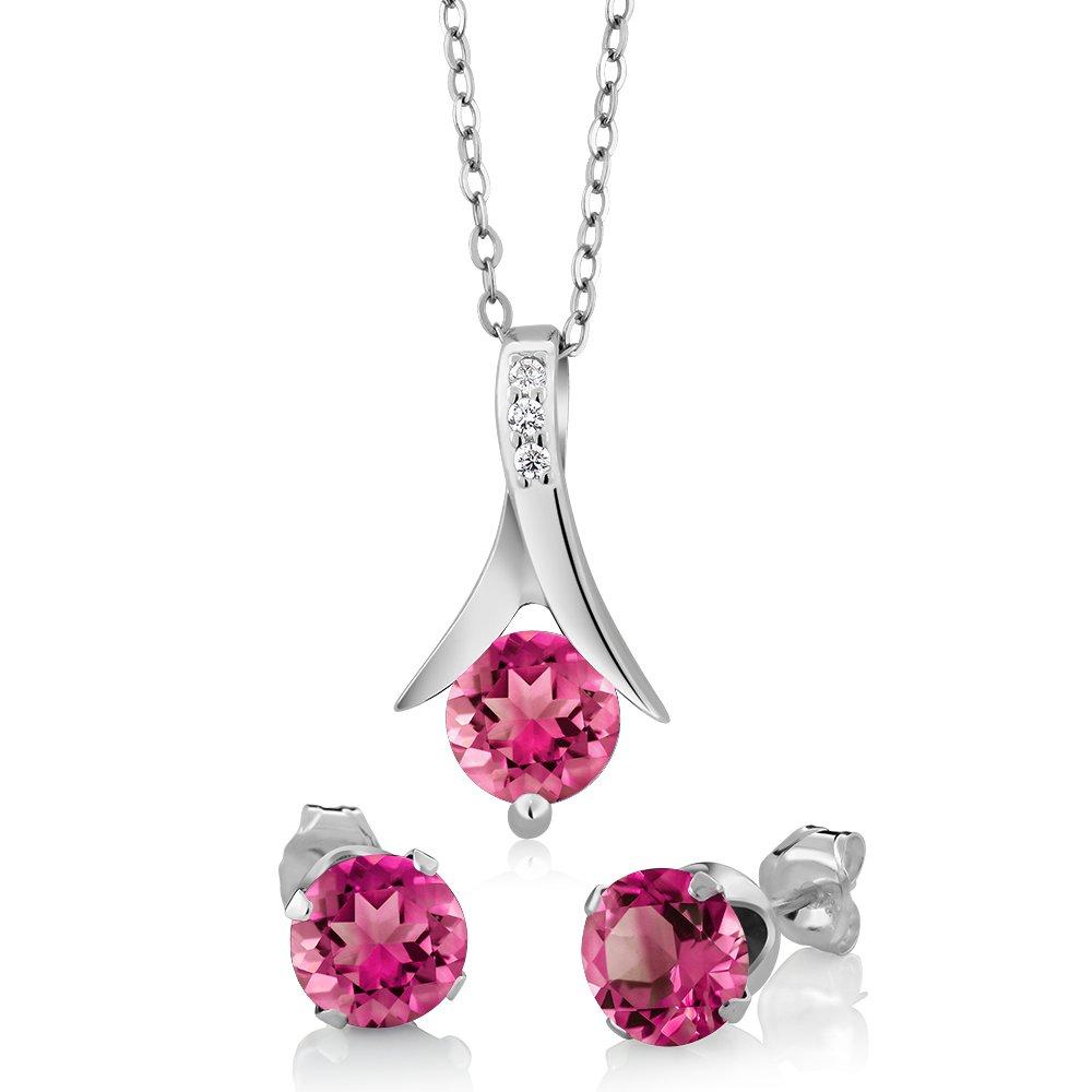 [Australia] - Gem Stone King 2.25 Ct Round Mystic Pink Topaz 925 Silver Pendant and Earrings Set 18inches Chain 