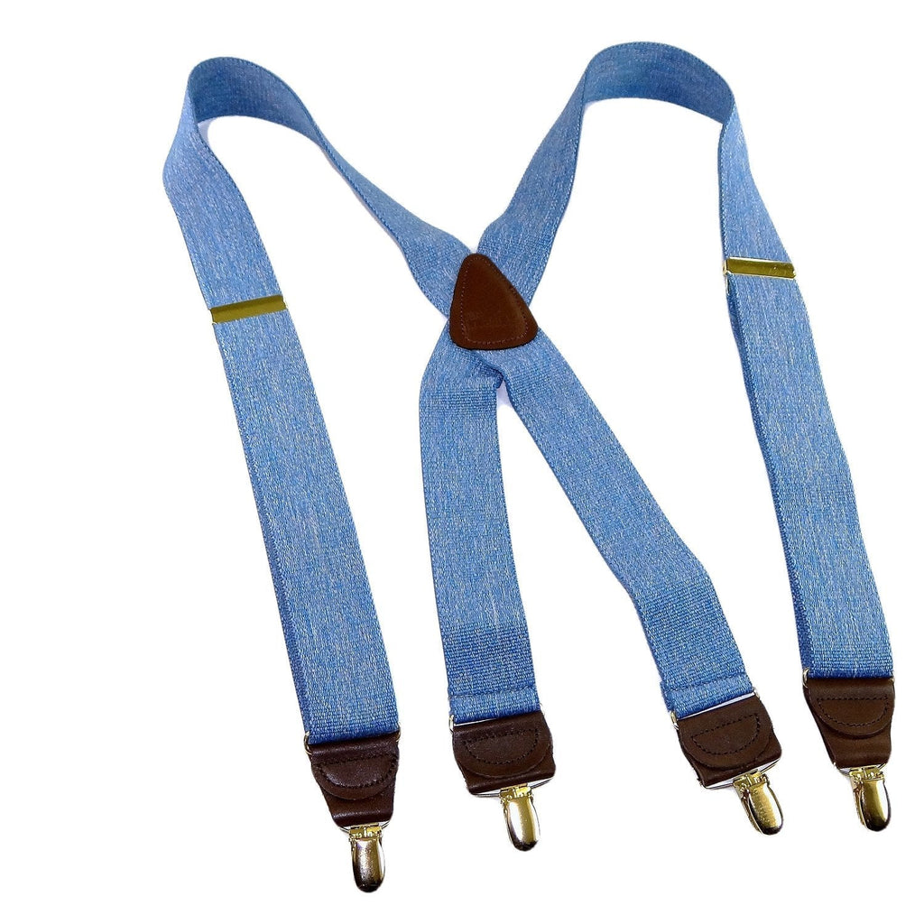 [Australia] - HoldUp Suspender company Light Blue Denim 1 1/2" X-back Suspenders with Patented No-slip Gold-tone Clips 