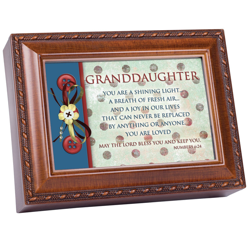 [Australia] - Cottage Garden Granddaughter Shining Light Woodgrain Rope Trim Jewelry Music Box Plays Jesus Loves Me 