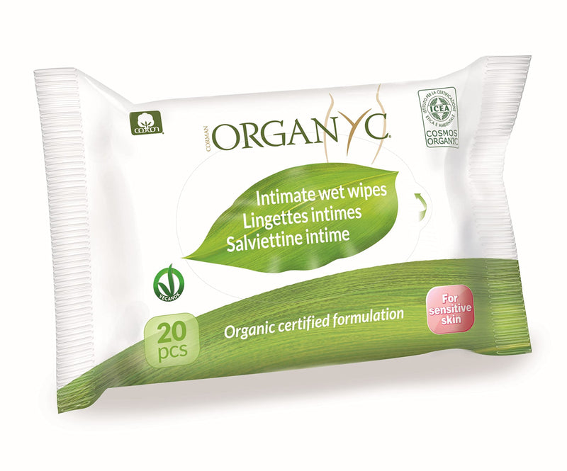 [Australia] - Organyc - 100% Organic Cotton Intimate Wet Wipes, No Parabens, Alcohol, or Chlorine -, White, 20 Count (Pack of 1) (ORGWW1A) 