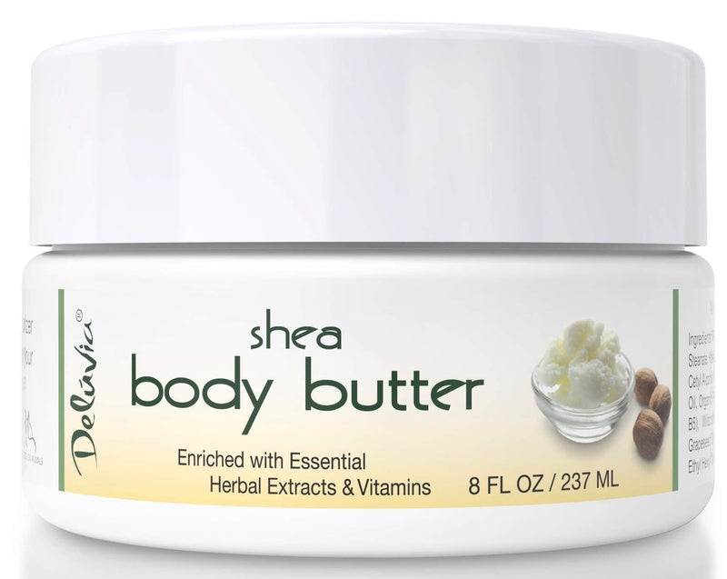 [Australia] - Shea Body Butter - Raw Fair Trade Shea Butter, Organic Rose Hip Oil, Organic Lavender, Organic Jojoba Oil, Cocoa Butter & Dead Sea Minerals. Intense Moisturizing Body Cream. by Deluvia 