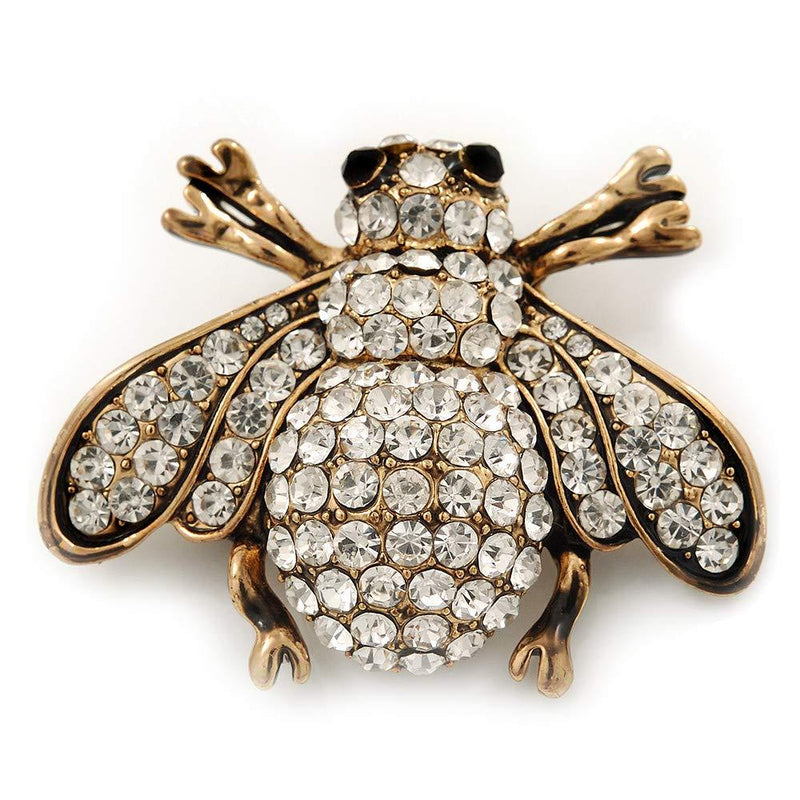 [Australia] - Avalaya Swarovski Crystal Bee Brooch (Burn Gold Metal) - 4.5cm Length 