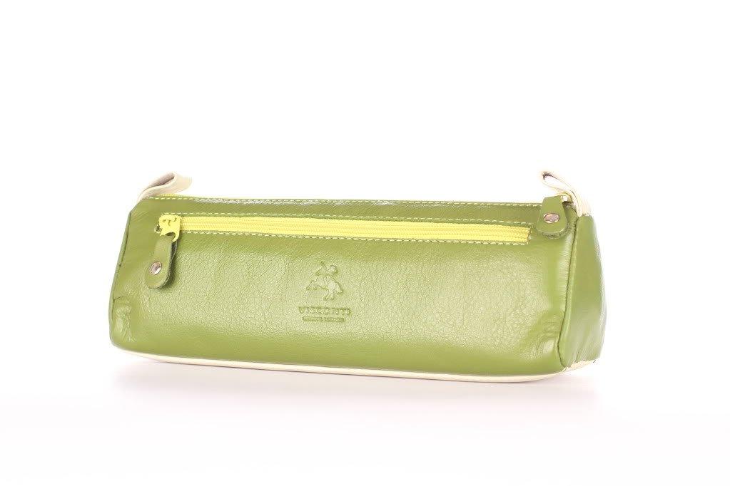 [Australia] - Visconti RB61 Leather Small Makeup Cosmetic Bag/Pencil Case/Brush or Toiletry Case/Supply Holder Green/ Yellow 