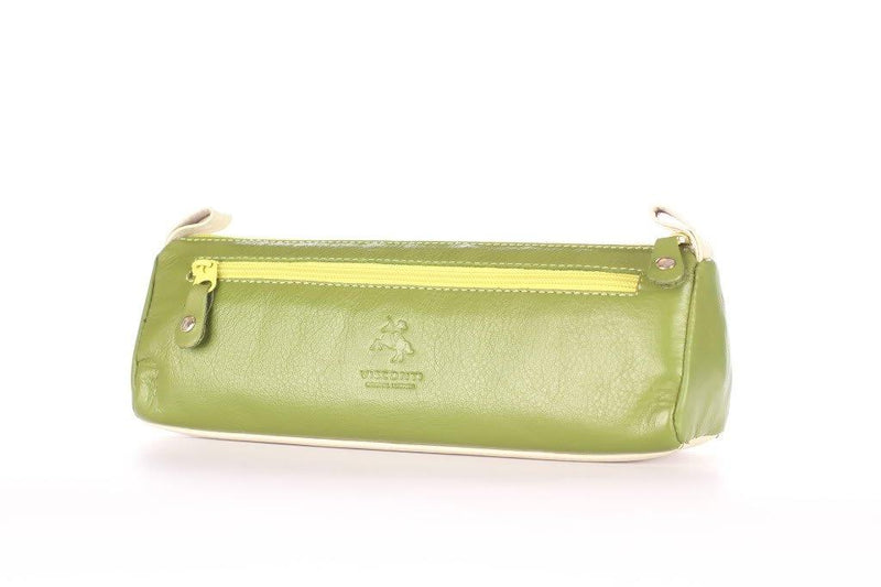 [Australia] - Visconti RB61 Leather Small Makeup Cosmetic Bag/Pencil Case/Brush or Toiletry Case/Supply Holder Green/ Yellow 