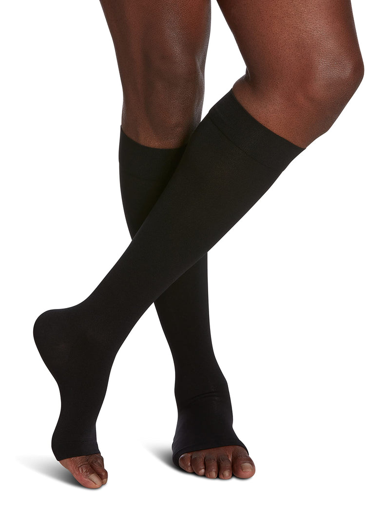 [Australia] - SIGVARIS Men’s & Women’s Essential Opaque 860 Open Toe Calf-High Socks 20-30mmHg Black XL - Extra Large Long 