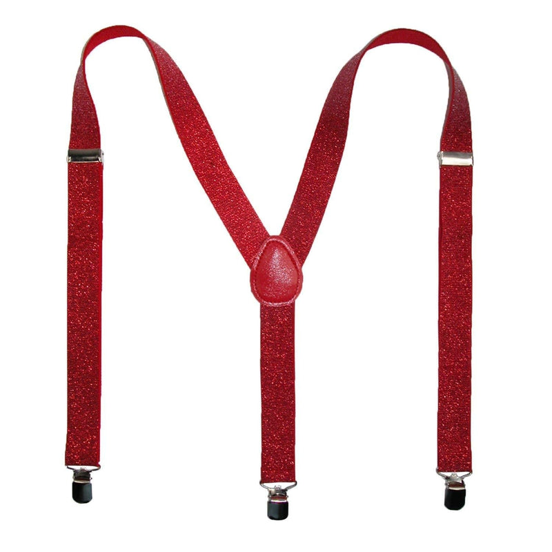 [Australia] - Men's Unisex Clip-on Braces Elastic"Red" Glitter Suspender, Red, Size One Size 