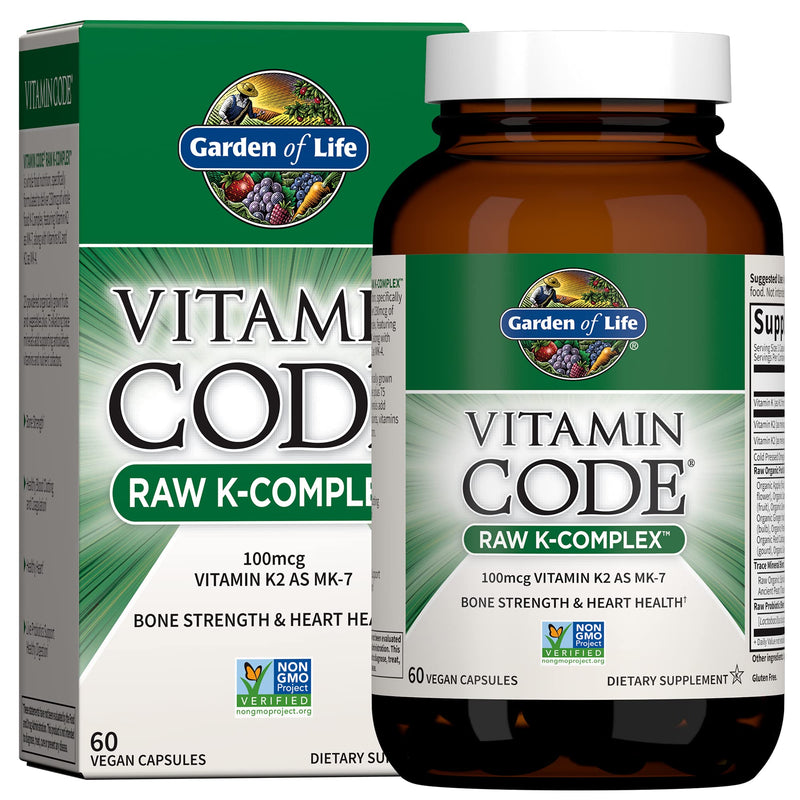 [Australia] - Vitamin K2 and K1 by Garden of Life, Vitamin Code Vegan K Complex Vitamin for Bone Strength and Heart Health, Vitamin K1 and K2, Omega Rich Flax Seed Oil, Trace Minerals, Probiotics, 60 Day Supply 