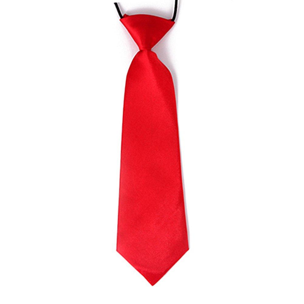 [Australia] - HDE Boy's Pretied Tie Solid Color Formal Fashion Necktie with Elastic Neck Strap Solid Red 