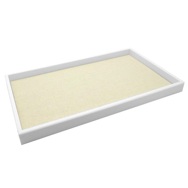 [Australia] - Regal Pak White Full Size 1"H Stackable Plastic Tray With Beige Linen Pad 14-1/8" X 7-5/8" (Jewelry Not Included) 