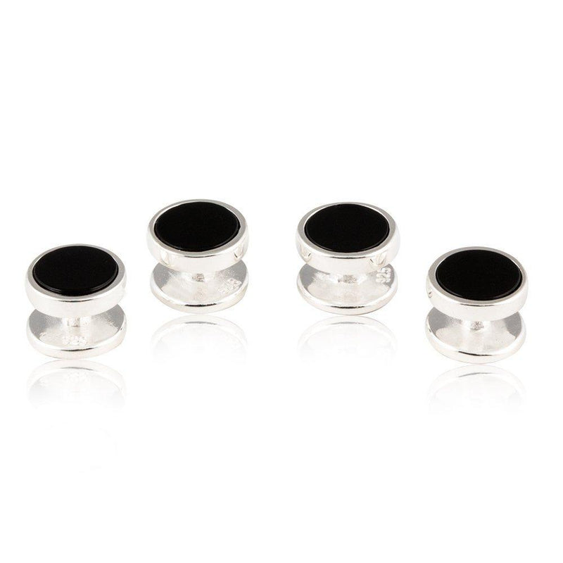 [Australia] - Cuff-Daddy Mens Solid 925 Sterling Silver Black Onyx Studs Formal Set with Presentation Pouch Gift Party Special Occasions Wedding Anniversary Suit French Shirts Studs 