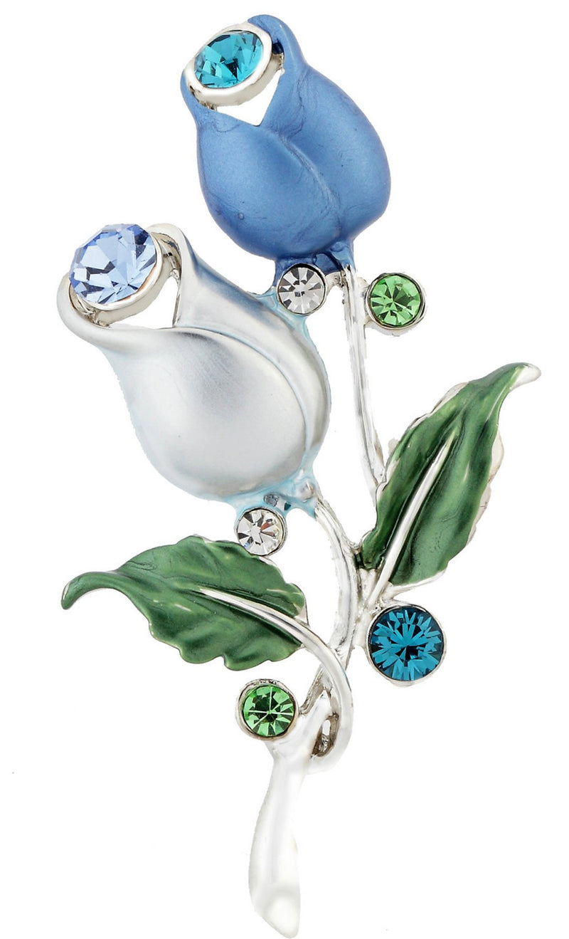 [Australia] - NEOGLORY Jewelry Platinum Plated Geminate Flower Blue and White Tulip Flower Brooch Pin 