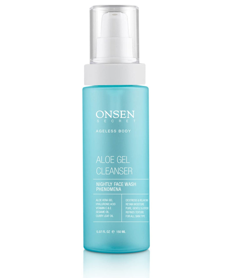 [Australia] - Onsen Secret Japanese Aloe Vera Face Wash - Premium Nightly Facial Cleanser for Makeup Removal, Heals Dry & Sensitive Skin, Hyaluronic Acid, Curry Leaf Oil, Vitamin C & E, Gel Cleanser Aloe Gel Cleanser 150 ml 