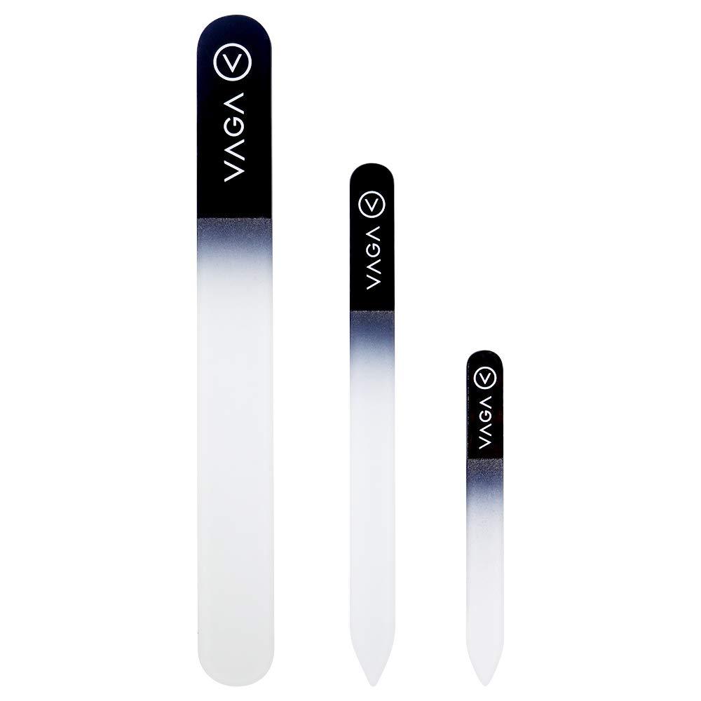 [Australia] - VAGA Genuine Crystal Glass Nail File set of 3PC Premium Nail Care Crystals Glass Nail Files in Black Colors, Used for Manicure, Pedicure, Nail Strengthener, Nail Buffer for Natural and Acrylic Nails 
