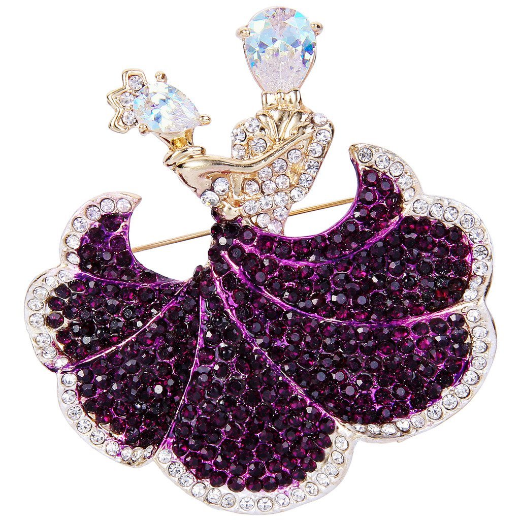 [Australia] - EVER FAITH Austrian Crystal Zircon Romantic Ballroom Dancing Couple Brooch Gold-Tone Purple 