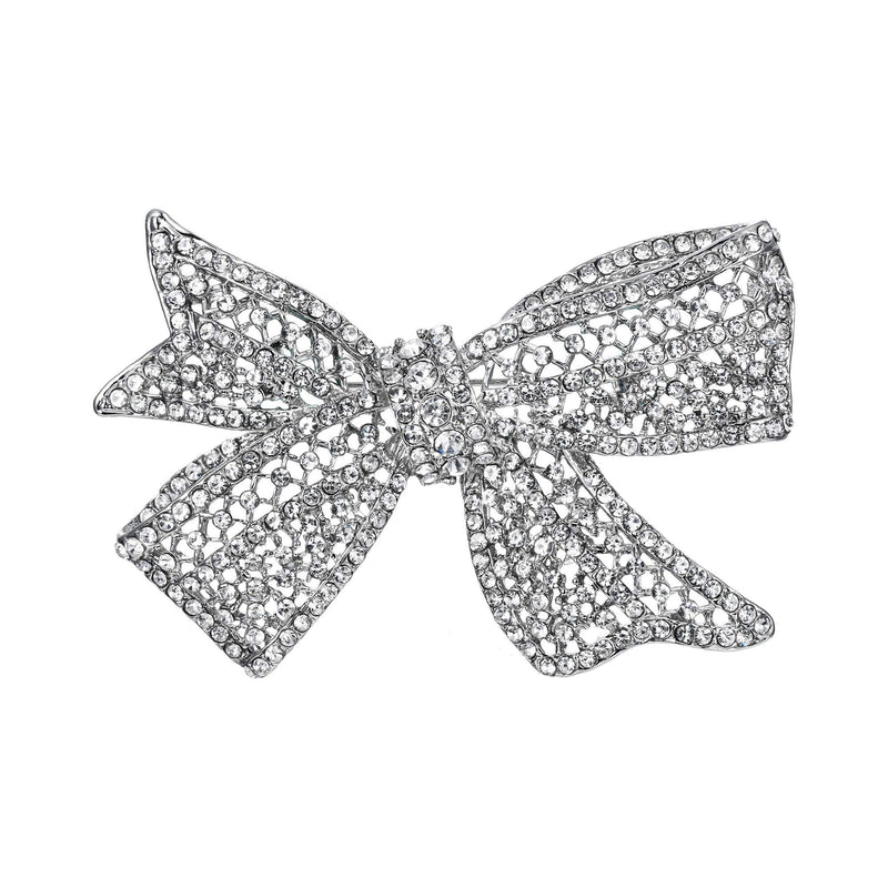 [Australia] - EVER FAITH Delicate Wedding Silver-Tone Bow Austrian Crystal Clear Brooch 