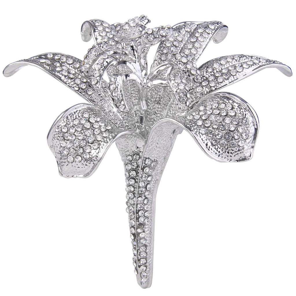 [Australia] - EVER FAITH Bridal Silver-Tone Flower Lily Clear Austrian Crystal Brooch 