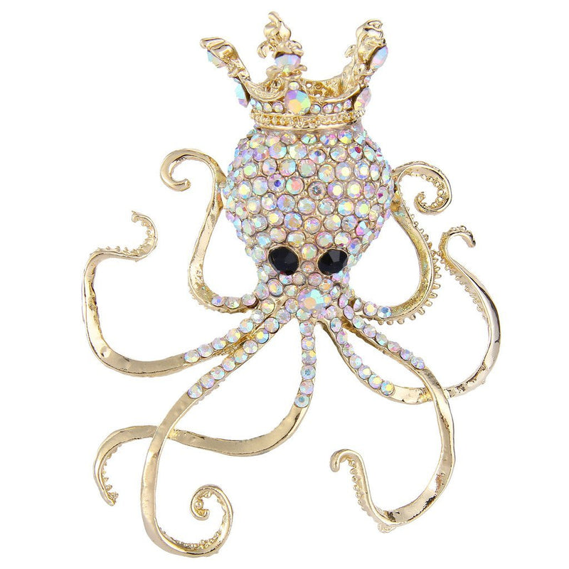 [Australia] - EVER FAITH Women's Austrian Crystal Lovely Octopus Animal Brooch Gold-Tone Iridescent Clear AB 