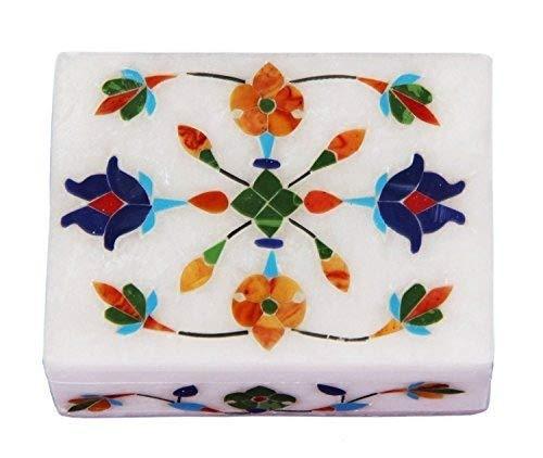 [Australia] - orgeous Hand Carved Marble Jewelry Trinket Box (4 X 3 Inches) with Floral Inlay 