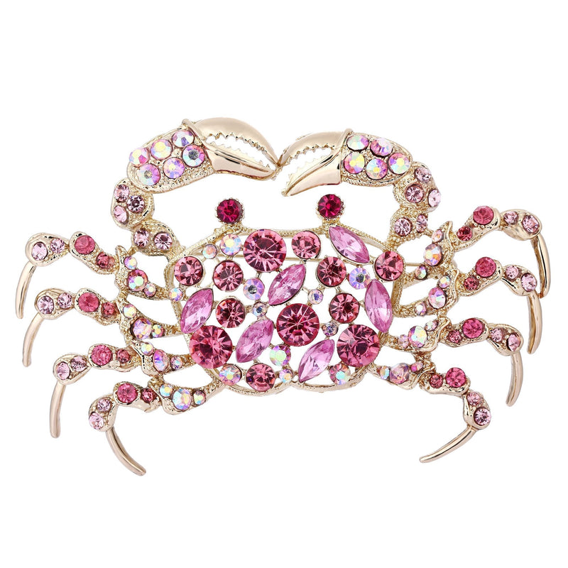 [Australia] - EVER FAITH Women's Marquise Round Austrian Crystal Vivid Crab Animal Daily Brooch Pink Gold-Tone 