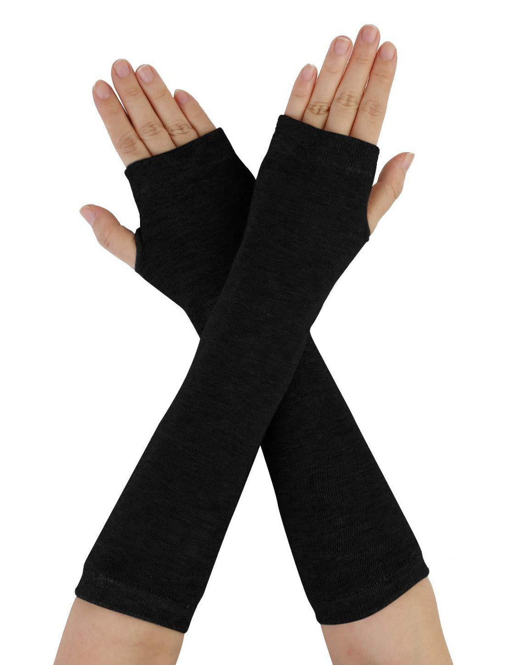 [Australia] - Allegra K Unisex Classic Fashion Stretch Fingerless Arm Warmmer Oversleeve One Size Black 