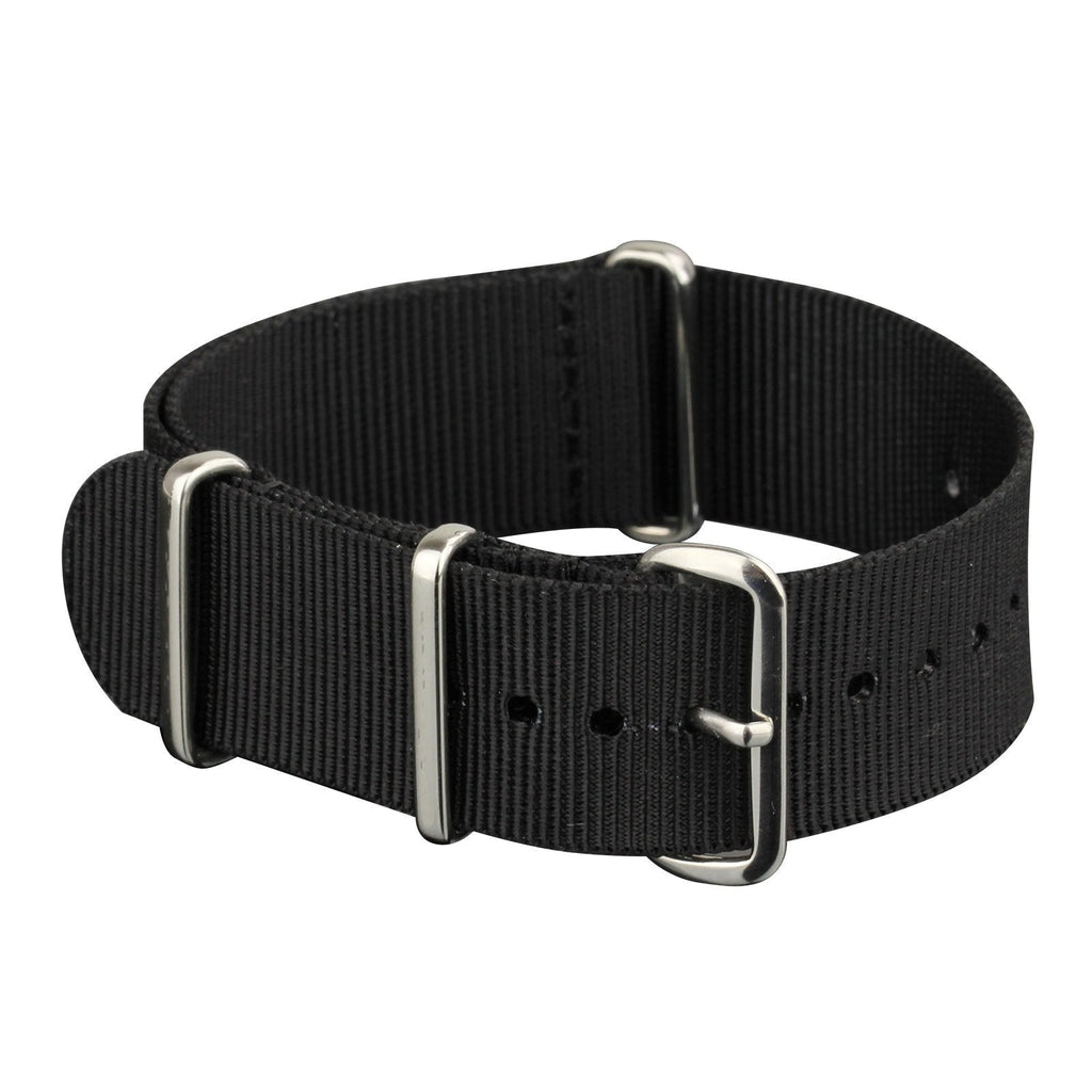 [Australia] - INFANTRY 20mm 22mm NATO Watch Strap, Nylon Watch Bands, Replacement Military Watchbands with 4 Rings Stainless Steel Heavy Buckle Black 