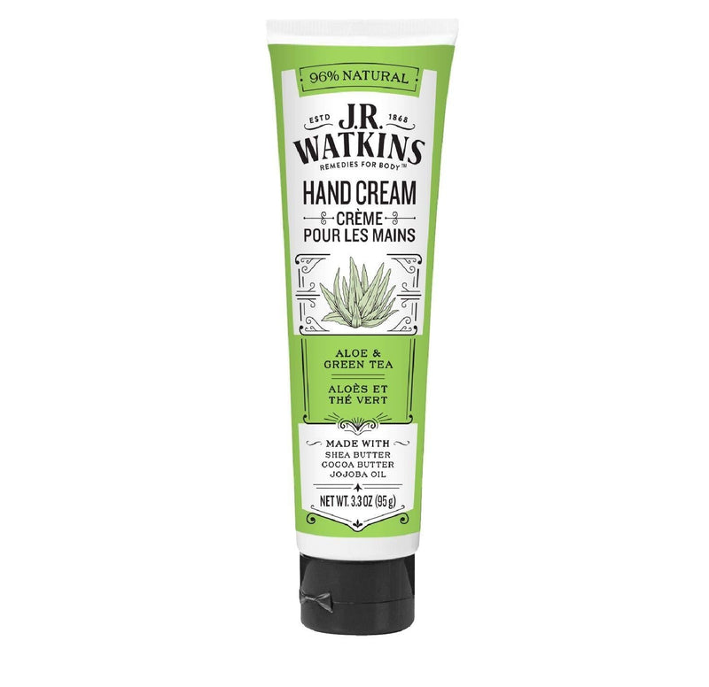 [Australia] - J.R. Watkins Natural Moisturizing Hand Cream, Hydrating Hand Moisturizer with Shea Butter, Cocoa Butter, and Avocado Oil, USA Made and Cruelty Free, 3.3oz, Aloe & Green Tea, Single 3.3 Ounce (Pack of 1) 