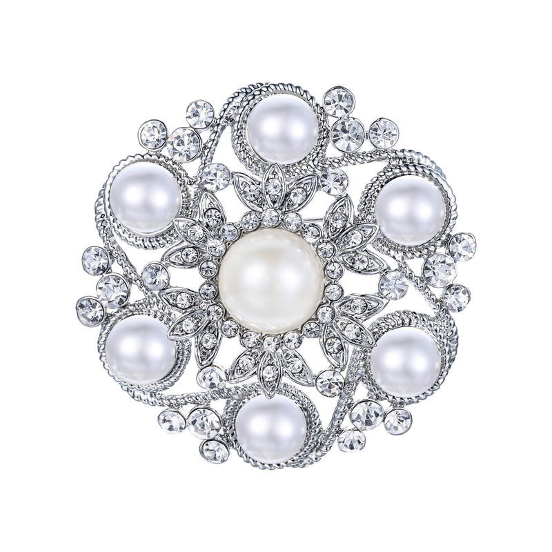 [Australia] - EVER FAITH Wedding Corsage Clear Rhinestone Crystal Simulated Pearl Leaf Flower Wedding Brooch Gold-Tone 