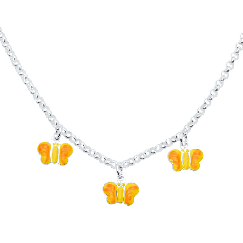 [Australia] - UNICORNJ Sterling Silver 925 Childrens Necklace with Enamel Charm Italy Orange & Yellow Butterflies 