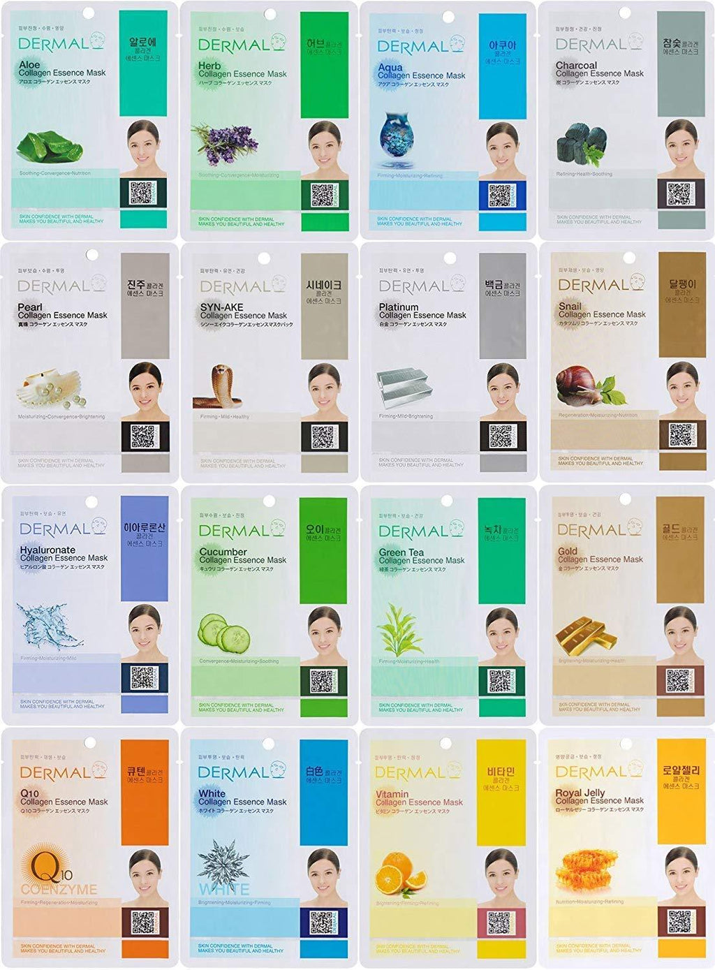 [Australia] - Dermal Korea Collagen Essence Full Face Facial Mask Sheet Combo Pack (16 Pack) 16 A 