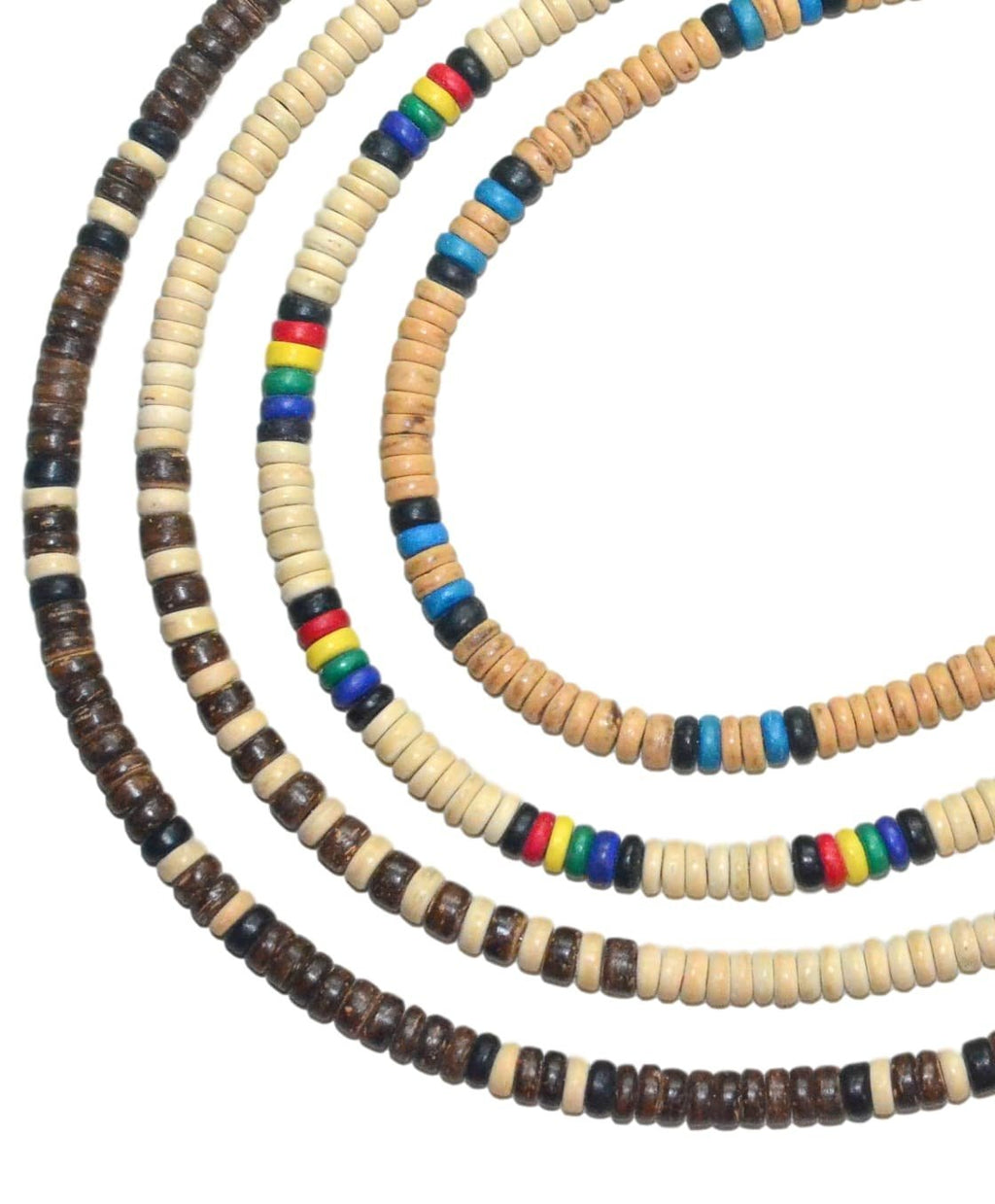 [Australia] - Native Treasure - 14" Set of 4 Wood Coco Shell Necklaces - 8mm (5/16") 