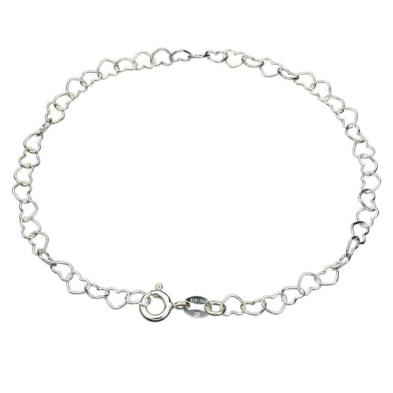 [Australia] - Sterling Silver Heart Link Nickel Free Chain Bracelet Anklet Italy Adjustable 9.5 Inches 