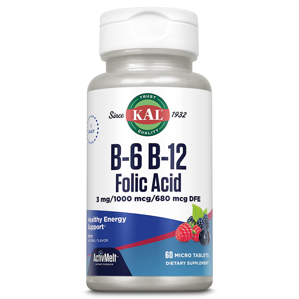 [Australia] - KAL B-6, B-12, Folic Acid ActivMelt | Healthy Heart & Energy Support | Natural Berry Flavor | 60 Micro Tablets, 60 Serv. 